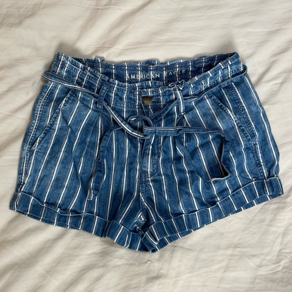 American Eagle Outfitters Blue and White Striped Jean Shorts